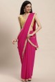 Fuchsia pink Saree in Georgette with Lace,stone with moti