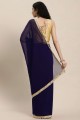 Navy blue Georgette Saree with Lace,stone with moti