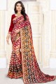 Red Saree in Art silk with Digital print