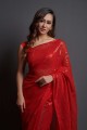 Saree Georgette  with Embroidered in Red