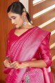 Silk South Indian Saree in Pink with Weaving