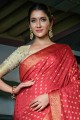 Art silk South Indian Saree with Weaving in Red