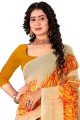 Printed Saree in Yellow Georgette
