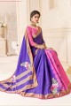 Violet Saree in Tussar silk with Printed,weaving