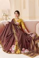 Tussar silk Saree with Printed,weaving in Coffee