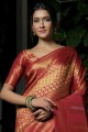 Raw silk Red South Indian Saree in Weaving