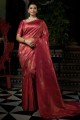 Raw silk South Indian Saree in Pink with Weaving