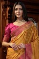 South Indian Saree in Mustard  Satin and silk with Weaving