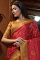 Maroon Weaving South Indian Saree in Satin and silk