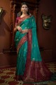 Weaving Satin and silk South Indian Saree in Rama with Blouse