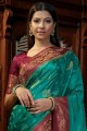 Weaving Satin and silk South Indian Saree in Rama with Blouse