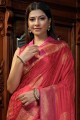 Satin and silk Weaving Pink South Indian Saree with Blouse