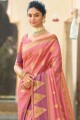Weaving Saree in Pink Organza