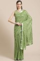 Silk Embroidered Pista Saree with Blouse