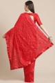 Embroidered Red  Saree in Silk