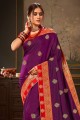 Purple Zari,embroidered Silk Saree with Blouse