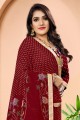 Maroon Georgette Saree with Printed,lace