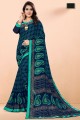 Blue Saree in Georgette with Printed,lace