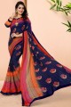 Printed,lace Georgette Blue Saree with Blouse