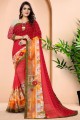 Pink Saree with Printed,lace Georgette