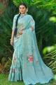 Digital print Saree in Blue Silk