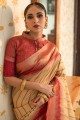 Weaving Silk Saree in Cream with Blouse