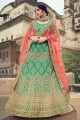 Green Wedding Lehenga Choli with Embroidered Satin