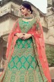 Green Wedding Lehenga Choli with Embroidered Satin