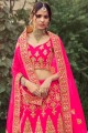 Embroidered Satin Wedding Lehenga Choli in Pink with Dupatta