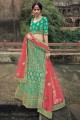 Embroidered Wedding Lehenga Choli in Green Satin