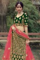 Dark green Wedding Lehenga Choli with Embroidered Satin
