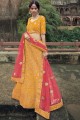 Satin Wedding Lehenga Choli in Yellow with Embroidered
