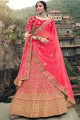 Pink Embroidered Wedding Lehenga Choli in Satin