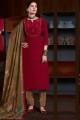 Crepe Palazzo Suit with Embroidered in Maroon
