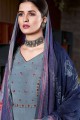 Embroidered Crepe Eid Palazzo Suit in Grey with Dupatta