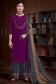 Eid Palazzo Suit in Purple Crepe with Embroidered