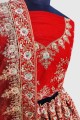 Velvet Wedding Lehenga Choli in Red with Embroidered