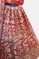 Velvet Wedding Lehenga Choli in Red with Embroidered
