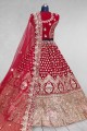 Velvet Wedding Lehenga Choli in Maroon  with Embroidered