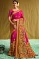 Brasso South Indian Saree in Rani with Printed