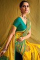 Yellow Printed Brasso South Indian Saree