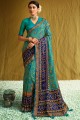 Printed Brasso South Indian Saree in Rama  with Blouse