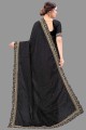 Embroidered,lace border,stone with moti Saree in Black Silk