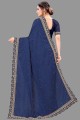 Silk Saree in Blue with Embroidered,lace border,stone with moti