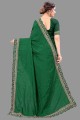 Green Saree in Embroidered,lace border,stone with moti Silk