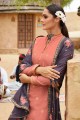 Eid Palazzo Suit in Salmon Jacquard with Embroidered