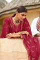 Embroidered Jacquard Eid Palazzo Suit in Maroon