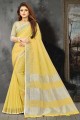 Yellow Saree in Linen with Lace border