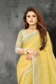 Yellow Saree in Linen with Lace border