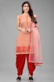 Embroidered Organza Patiala Suit in Salmon with Dupatta
